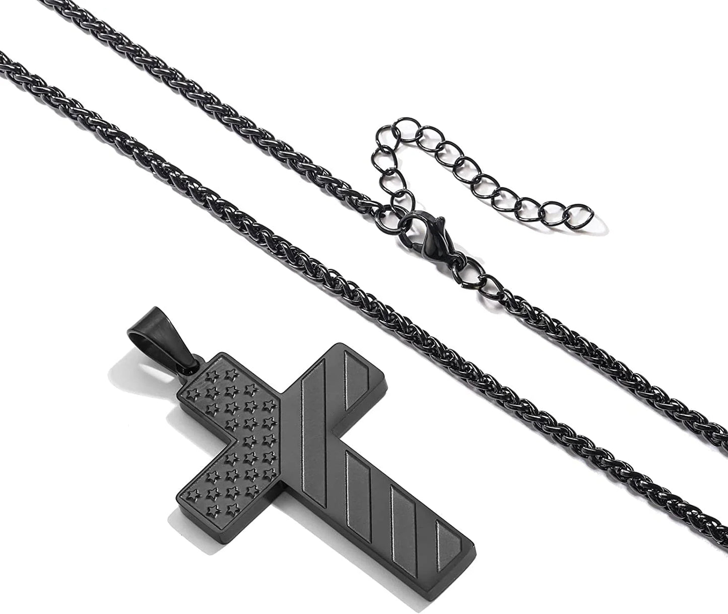 Black Cross Necklace for Men Boyfriend Son Husband Father Bible Verse Joshua 1:9 Stainless Steel USA American Flag Pendant Chain for Men Religious Valentine'S Day Jewelry Gift for Men Boyfriend