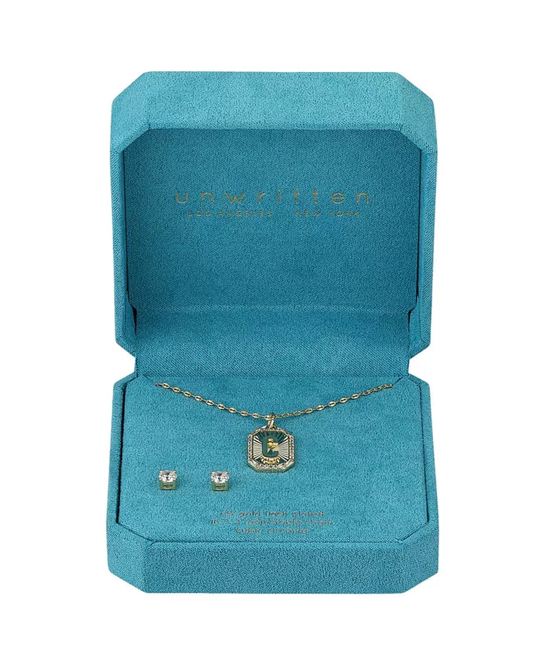 Cubic Zirconia Initial Pendant Necklace and Stud Earring Set