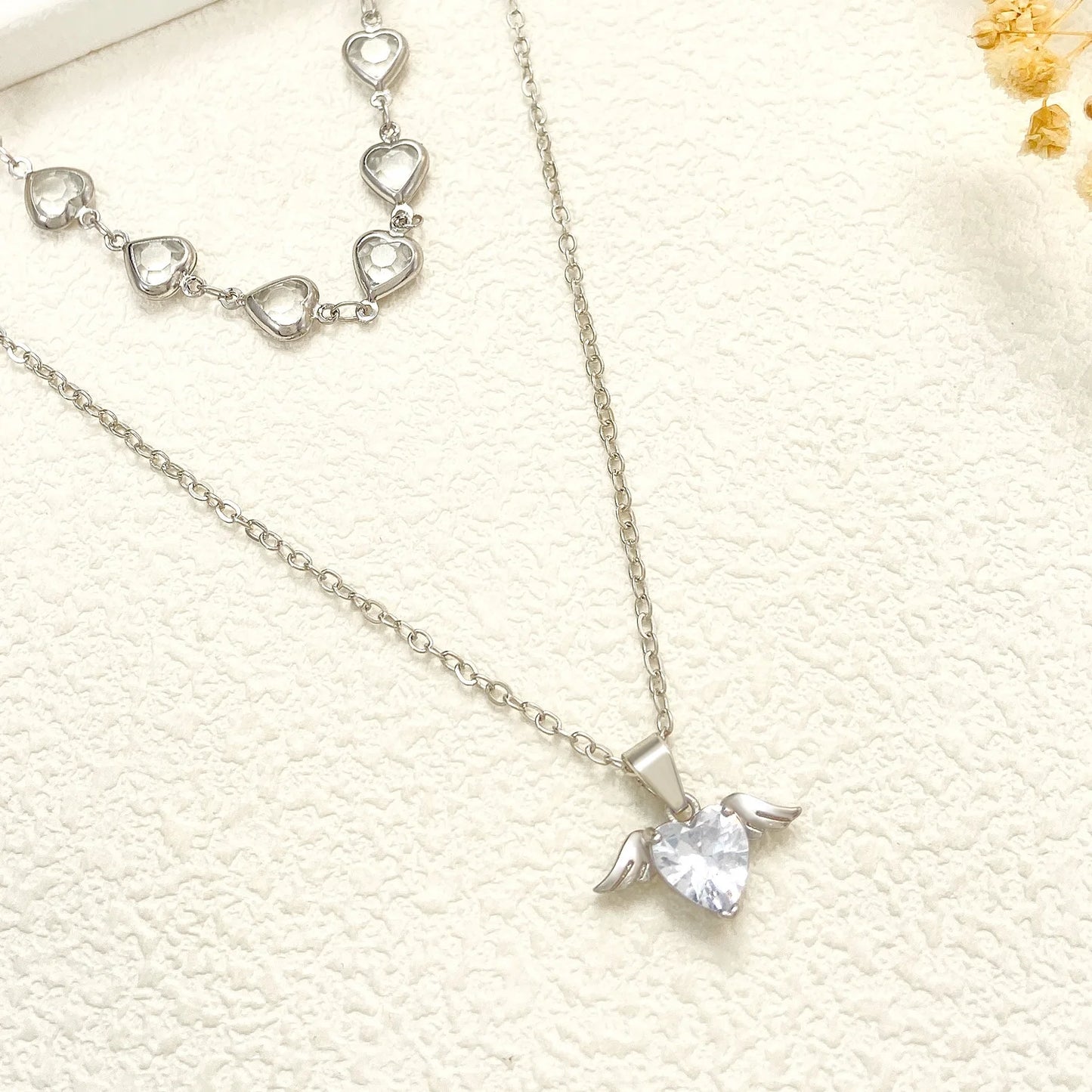 Crystal Heart Pendant Necklaces for Women Heart Necklace Angle Necklace Dainty Layered Pendant Necklaces Jewelry Gift for Her