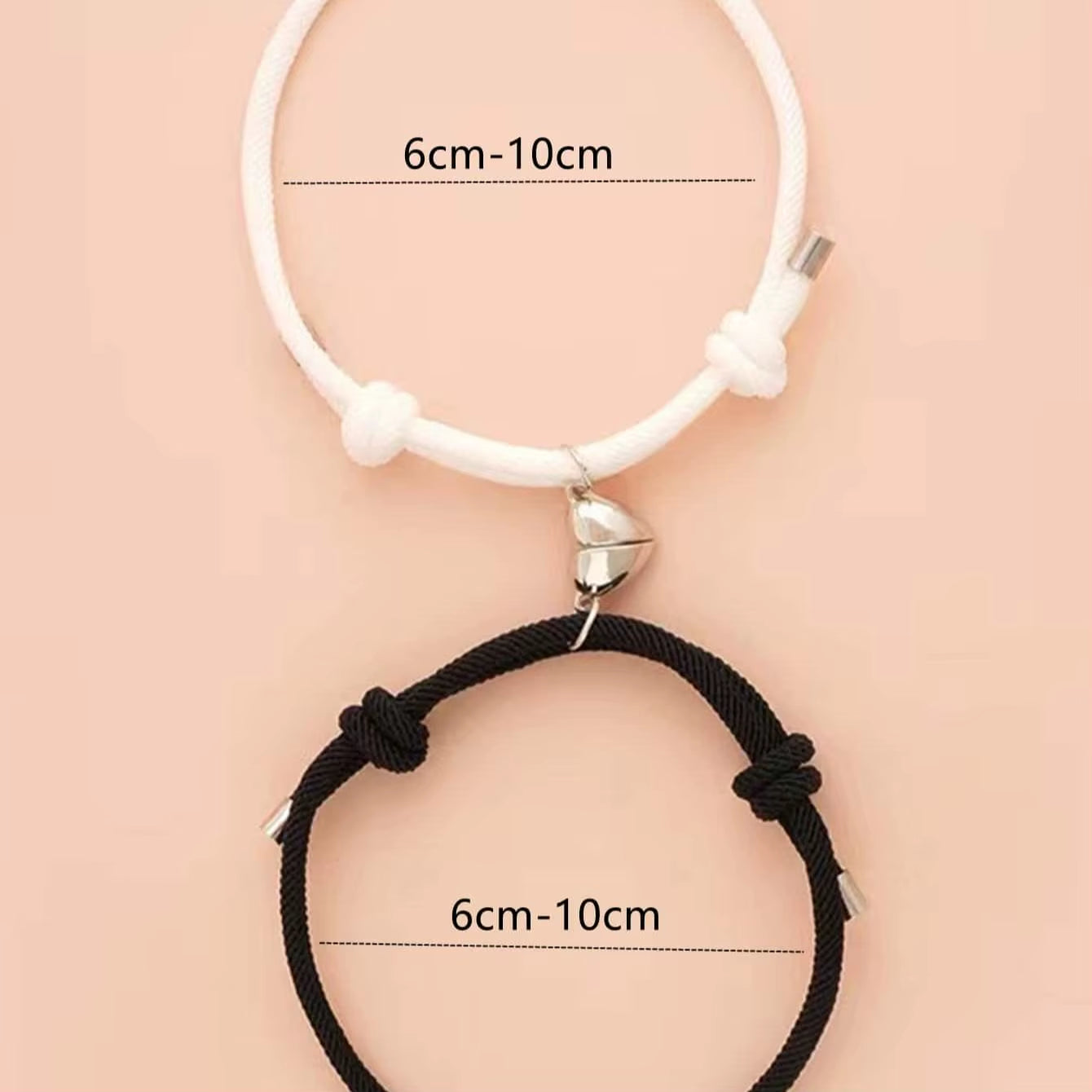 2 Pice Color Black White Hand Rope Love Magnetic Couple Good Friend Good Brother Party Student Travel Fashion Elegant Silver Mul