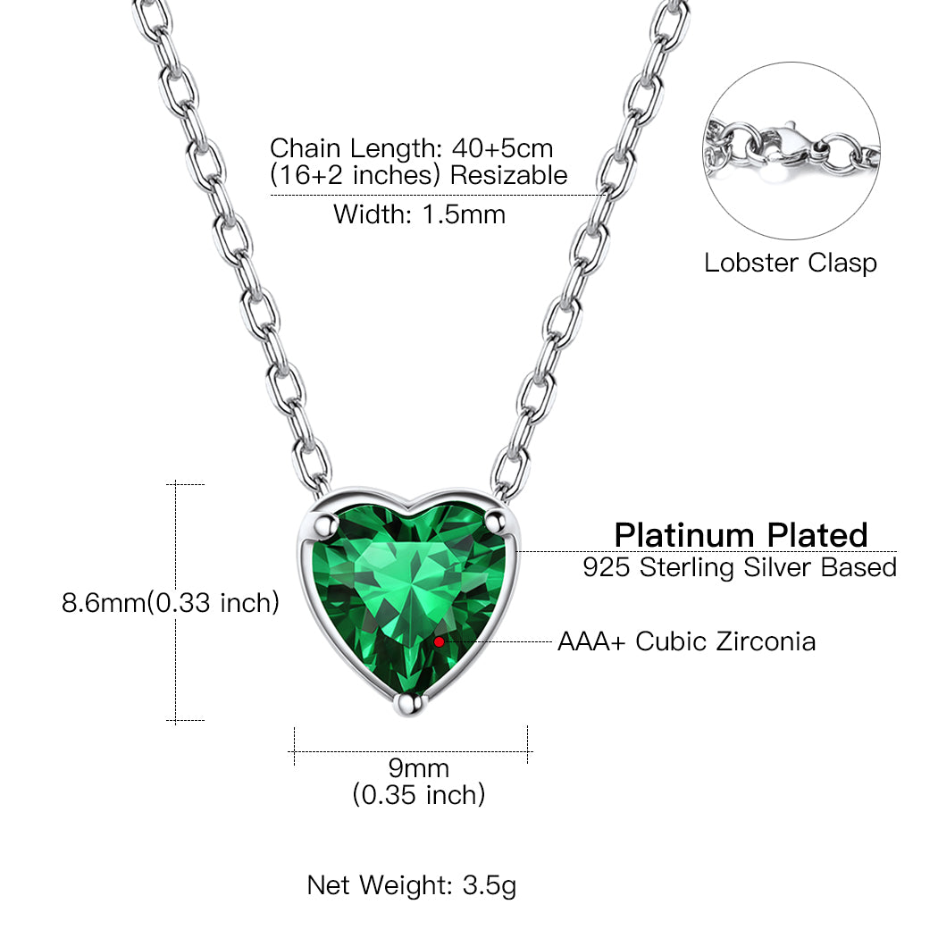 Women 925 Sterling Silver Birthstone Love Heart Necklace, Birthday Valentines Gift